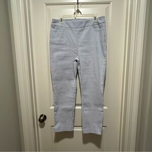 Chico's women’s 2R/ or 12R Blue and White straight leg Striped Pants. Like new!